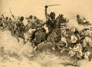 A lovasság rohama a Miani Meeanee-i csatában, Sindh, India, 1843 c1890. alkotó: Unbekannt