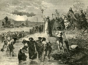 Nagy Károly megkeresztelkedett a szászokkal a Weserben, i.sz. 782. 1890. alkotó: Unbekannt