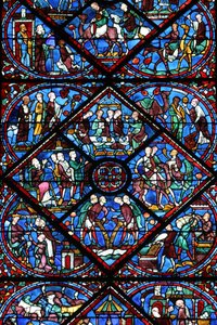 Chartres-i katedrális: ólomüveg ablak Chartres Franciaország alkotó: Unbekannt