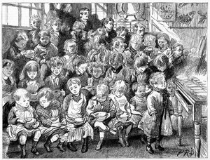 Vacsoraidőben levesre váró gyerekek, London Board School, Denmark Terrace, Islington, 1889 alkotó: Unbekannt