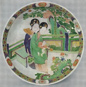 Kínai porcelántál, Famille Verte. KAng Hsi korszaka, 1662-1722, 1928 alkotó: Unbekannt