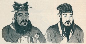 Konfuciusz és nagy követője, Mencius kínai portréi, 1907 alkotó: Unbekannt