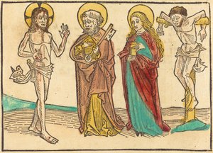 Krisztus megmutatja sebeit Péternek, a Magdolnának és a jó tolvajnak, 14801490. alkotó: Unbekannt