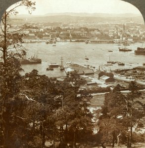 Christiania és forgalmas kikötője, N.W. az Ekeberg királyi palotából jobbra, Norvégia, 1905. alkotó: Unbekannt