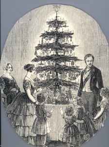 Karácsony Viktória királynővel, Albert herceggel, gyermekeikkel és Viktória királynő édesanyjával, 1848-ban f alkotó: Unbekannt