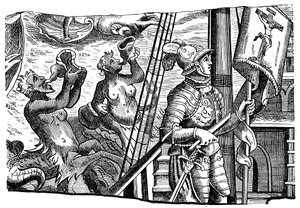 Kolumbusz Kristóf amerikai útja során, metszet, c1500 alkotó: Unbekannt