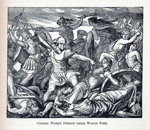Cimbric nők megvédik kocsierődjüket, 1882 alkotó: Unbekannt