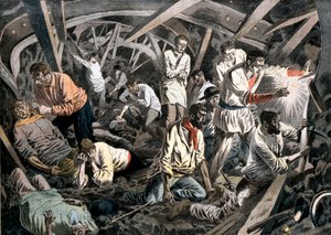 Szénbányászok rekedtek a föld alá egy tetőzuhanás miatt, Courrieres Mines, Pas-de-Calais, Franciaország, 1906 alkotó: Unbekannt