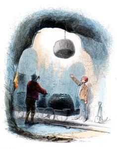 Szénbányászat: kosarak szénszálak küldése a bánya felszínére, 1852 alkotó: Unbekannt