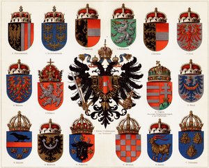 Ausztria-Magyarország megyék címerei és kis osztrák nemzeti címer, c. 1907. alkotó: Unbekannt