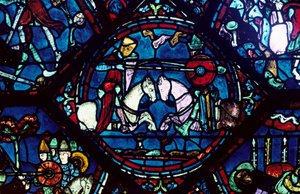 Harc Roland és Marsile király között, ólomüveg, Chartres-i katedrális, Franciaország, 1194-1260 alkotó: Unbekannt