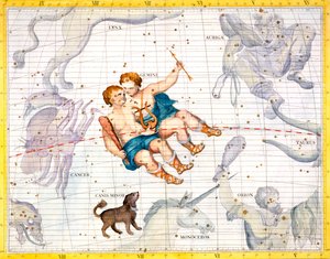 Az Ikrek és a Canis Minor csillagképek, 1729 alkotó: Unbekannt