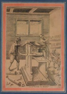 Copper Plate Printers at Work, Folio from the Davis Album, Irán, A.H. 1199A.D. 1784-85. alkotó: Unbekannt