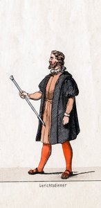 Udvari ajtónálló jelmezterve Shakespeare VIII. Henrik drámájához, 19. század alkotó: Unbekannt