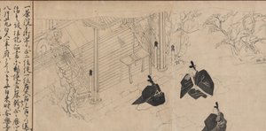 Az udvaroncok felkeresik Sugawara no Michizane halotti templomát..., kb. 1300. alkotó: Unbekannt