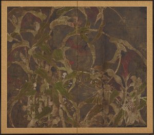 Coxcombs, kukorica és hajnali virágok, Momoyama-korszak, 1568-1615. alkotó: Unbekannt
