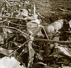 Lezuhant repülőgép, Aisne, Franciaország, 1914-c1918 alkotó: Unbekannt