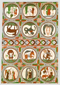 Díszítés a Stora Råda régi templomban, Västra Götaland, Svédország, 1928. alkotó: Unbekannt