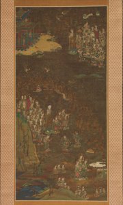 Amida leszállása és visszatérése a nyugati paradicsomba a hívő lélek Gosho mandarával, c1300. alkotó: Unbekannt