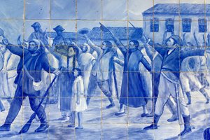 Részlet egy mozaikról, amely cachoeira népet ábrázol, amint éljenezte Pedro herceget, aki Brazíliát függetlenségre vezette, Cachoeira, Brazília alkotó: Unbekannt