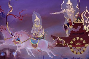 Részlet egy falfestményről a Buddhapadipa templom Uposatha-jában (szentélyterem), Wimbledon, Grande-Bretagne alkotó: Unbekannt