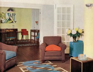 Étkező és társalgó egy felújított londoni lakásban Mrs. Harry Ewbank számára a Bryanston Courtban alkotó: Unbekannt
