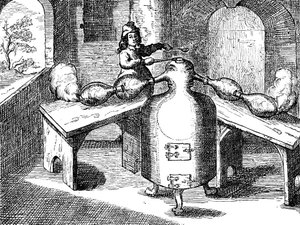 Salétromsav desztillációja Aqua fortis vagy elválasztó sav két orrú vasemberben, 1689 alkotó: Unbekannt