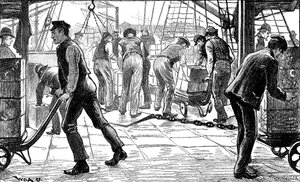 Dockerek teát raknak ki a London Docksban, 1889 alkotó: Unbekannt