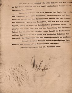 II. Vilmos német császár lemondását megerősítő dokumentum, 1918. november 9., 1935. alkotó: Unbekannt