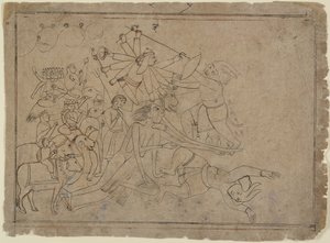 Durga, Kali és a matrikák a Raktabija démonnal harcolnak: jelenet a Devi Mahatmya-ból, Ka. 1780. alkotó: Unbekannt