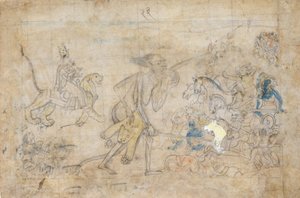 Durga és Kali megközelítik Chanda és Munda összegyűjtött seregeit..., kb. 1780. alkotó: Unbekannt