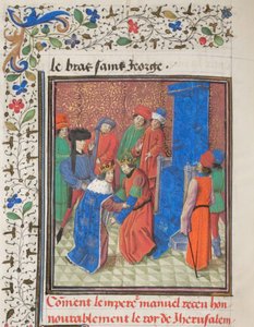 Manuel I. Komnénosz császár találkozik I. Amalrik jeruzsálemi királlyal. Türoszi Vilmos miniatúrája a Historiából, 1460-as évek alkotó: Unbekannt
