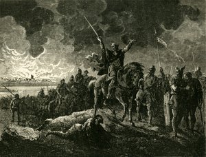 Eudes, Aquitánia hercege, Bordeaux-ból menekül, a szaracénok kirúgták, i.sz. 732, 1890. alkotó: Unbekannt