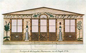 Langlois Apothecarys Shop homlokzatfestése, Párizs, Franciaország, 1928. alkotó: Unbekannt