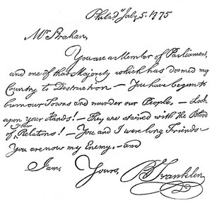 Benjamin Franklin Strahan úrnak írt levelének fakszimile, 1775 c1880 alkotó: Unbekannt