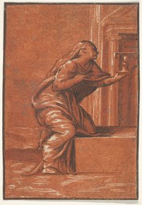 Faith női megszemélyesítése, aki letérdelve kelyhet emel bal kezében, af..., kb. 1520-1560. alkotó: Unbekannt