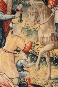 Flamand kárpit. Sorozat Hannibal története. Hannibal Olaszországban (Aníbal en Italia). A megőrzöttek harmadik kárpitja. Modellek Névtelen Hollandia mestere. Brüsszeli műhelyek gyártása. 1570 körül. Szövet Gyapjú és selyem. 6,5/7 vetemedés cm-enként. Méret alkotó: Unbekannt