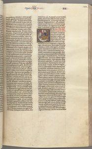 Fol. 123r, III. királyok, történetíró kezdetű E, egy kísérő, aki Abiságot hozta Dávidhoz..., c. 1275-1300 alkotó: Unbekannt