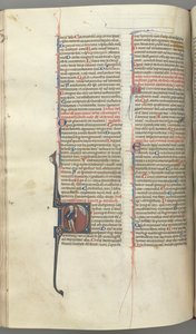 Fol. 222v, 52. zsoltár, történeti kezdetű D, bolond meztelenül, de köpenyért, hólyaggal..., c. 1 alkotó: Unbekannt