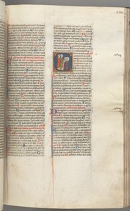 Fol. 230r, 97. zsoltár, historikus kezdetű C, két klerikus énekel egy szónoklatnál. , c. 1275-1300. alkotó: Unbekannt