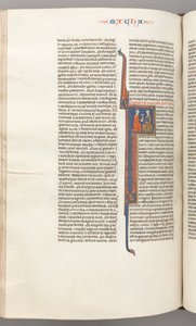 Fol. 382v, Makkabeusok II., történeti kezdetű F, egy zsidónak ajándékozott aranykehely, kb. 1275-1300. alkotó: Unbekannt