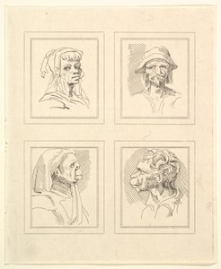 Négy fej Leonardo da Vinci Characaturasból, Wincelslaus Hollar rajzaiból, o..., 1786. alkotó: Unbekannt