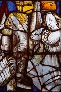 Franciaország, Ile-de-France, Párizs: Saint SŽverin templom ólomüveg ablaktöredékei a XV. és XVI. századból, Zenészek angyalai, Carnavalet Múzeum Párizsban alkotó: Unbekannt