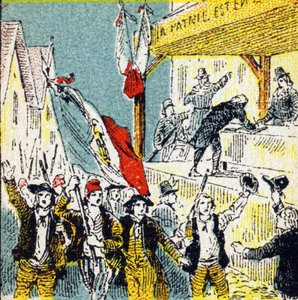 Francia forradalom: a forradalmárok önkéntes összecsapásai. Metszet a „Histoire de France”-ban. A Louit megbízásából kiadott reklámképsorozat, 24 rue d