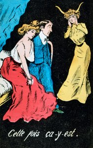 Francia házasságtörés karikatúra képeslap, c1900 alkotó: Unbekannt