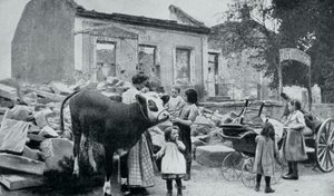 A francia menekültek visszatérnek elhagyott falujukba, Artois-ba, az 1915-ös első világháborúban alkotó: Unbekannt
