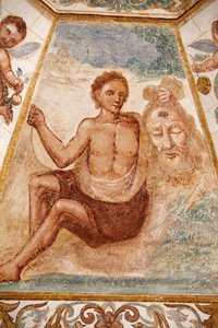Freskó a domonkos templomban, Muro Leccese, Puglia: Keresztelő Szent János fejét tartó férfi, Muro Leccese, Olaszország alkotó: Unbekannt