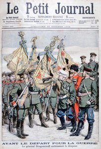 Dragomirov tábornok megcsókolja a zászlót, mielőtt a csapatok elindulnak az orosz-japán háborúba, 1904 alkotó: Unbekannt