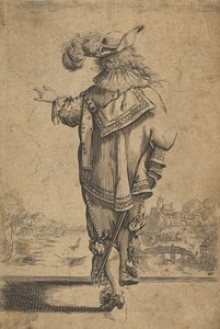 Tájra mutató úriember hátulról, 1629 után. alkotó: Unbekannt