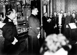 Otto Abetz, német vichy francia nagykövet sajtótájékoztatót tart 1940. december 15-én alkotó: Unbekannt